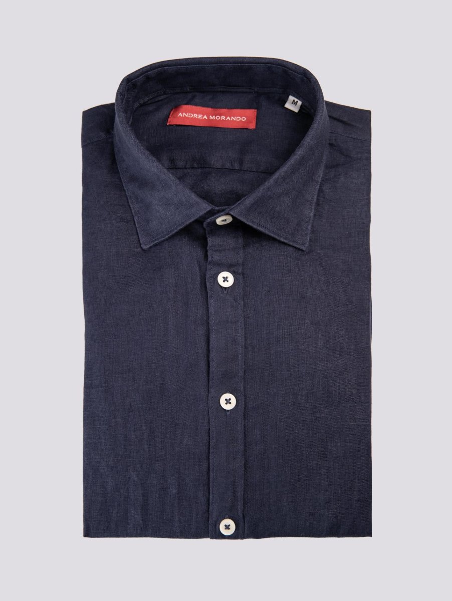 Camicia in lino tinto in capo color navy - immagine 3