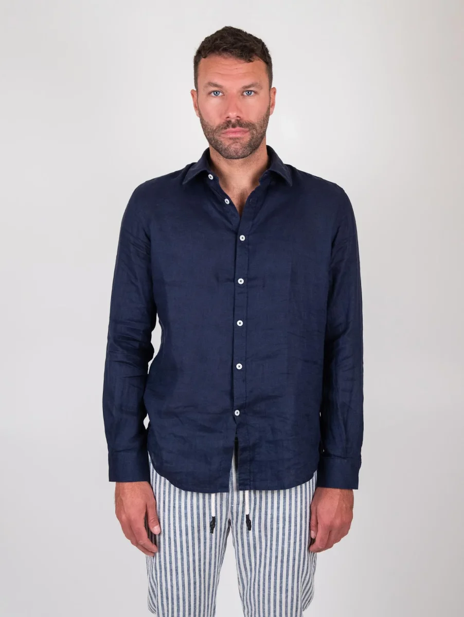 Camicia in lino tinto in capo color navy - immagine 6