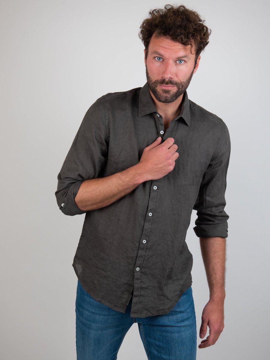 Camicia in lino verde militare - immagine 5