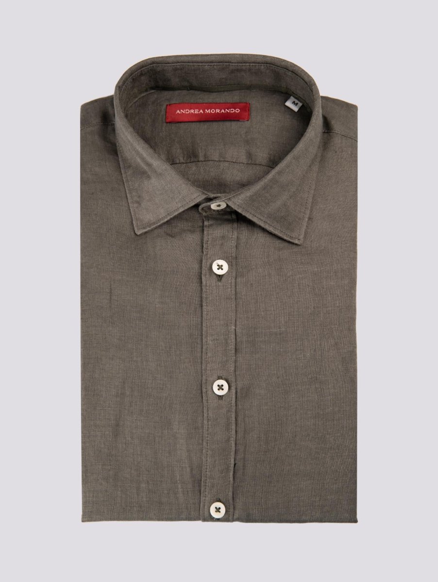 Camicia in lino verde militare