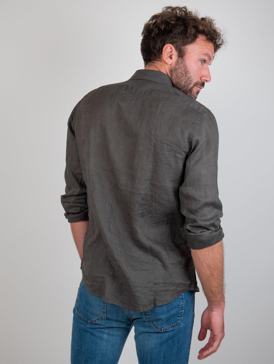 Camicia in lino verde militare - immagine 6