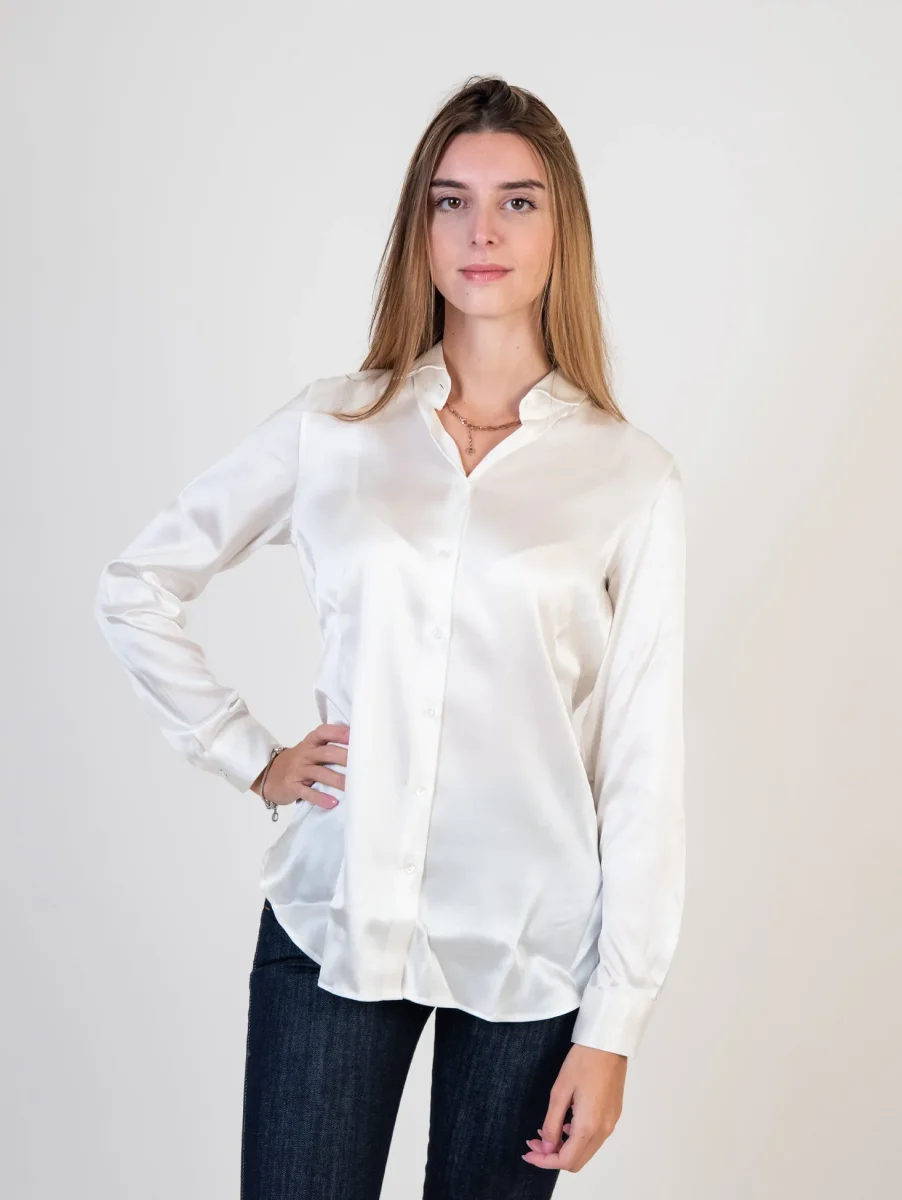 Camicia in seta elasticizzata bianca