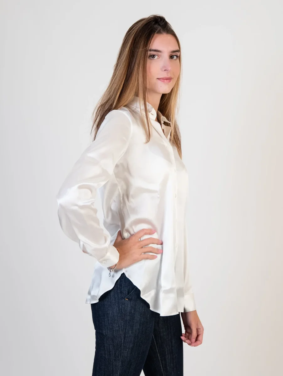 Camicia in seta elasticizzata bianca - immagine 3