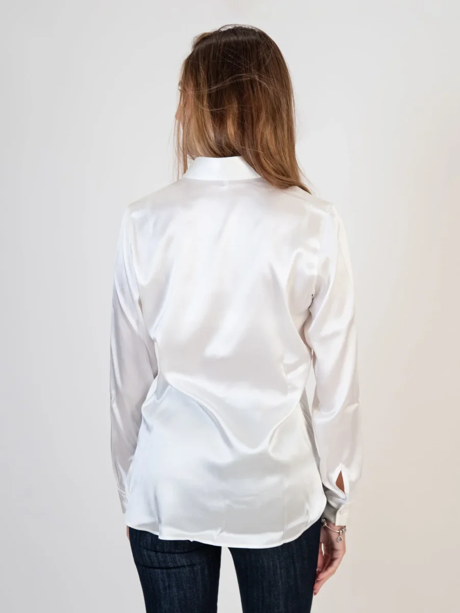 Camicia in seta elasticizzata bianca - immagine 4