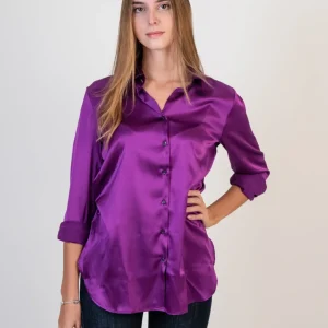 Camicia in seta elasticizzata viola