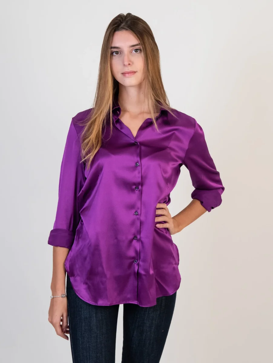 Camicia in seta elasticizzata viola