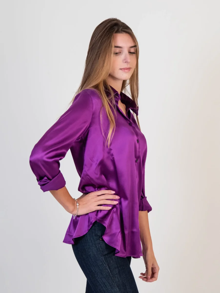 Camicia in seta elasticizzata viola - immagine 3