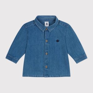 Camicia neonato in denim tinta unita