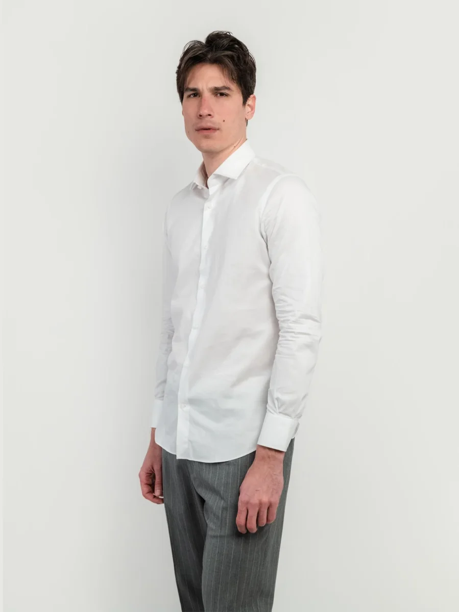 Camicia slim fit in cotone bianca con microspiga - immagine 3