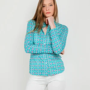 Camicia turchese con fantasia multicolor