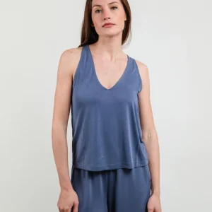 Canotta bluette con scollo a V