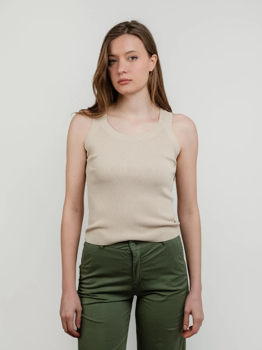 Canotta in maglia a costine beigE