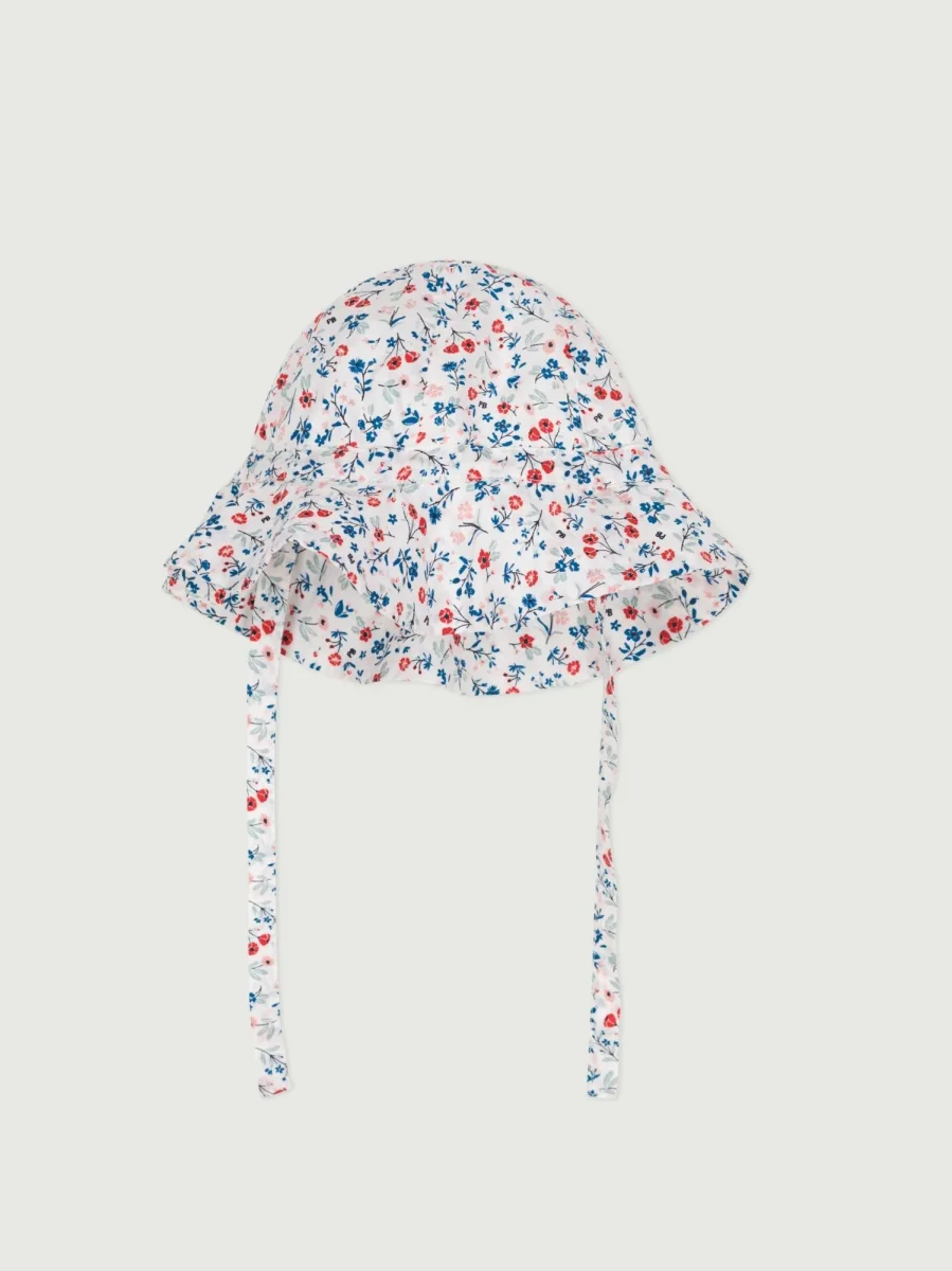Cappellino con laccetti e stampa a fiori
