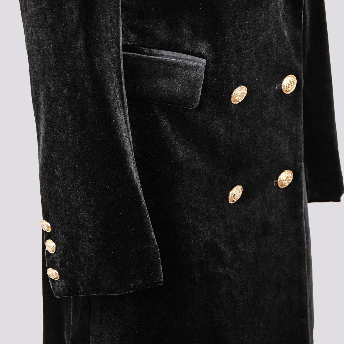 Cappottino doppiopetto in velluto nero - immagine 5