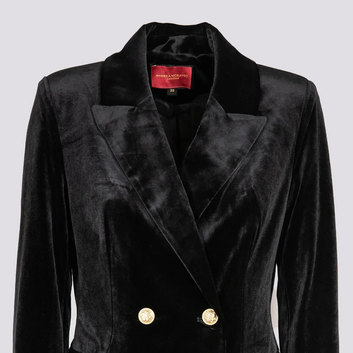 Cappottino doppiopetto in velluto nero - immagine 4