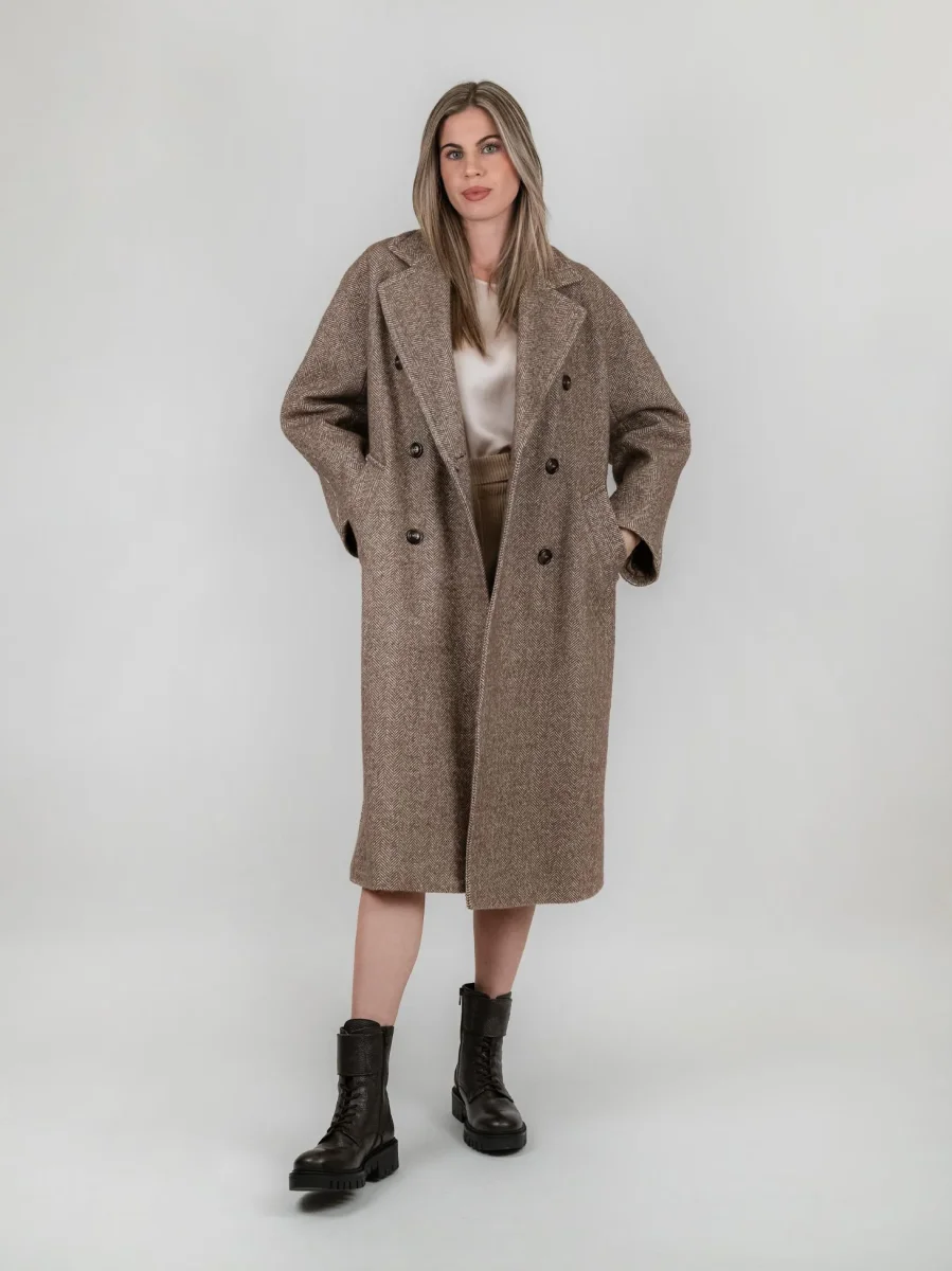 Cappotto doppiopetto marrone spigato - immagine 5