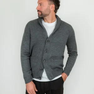 Cardigan grigio in misto lana con collo a scialle