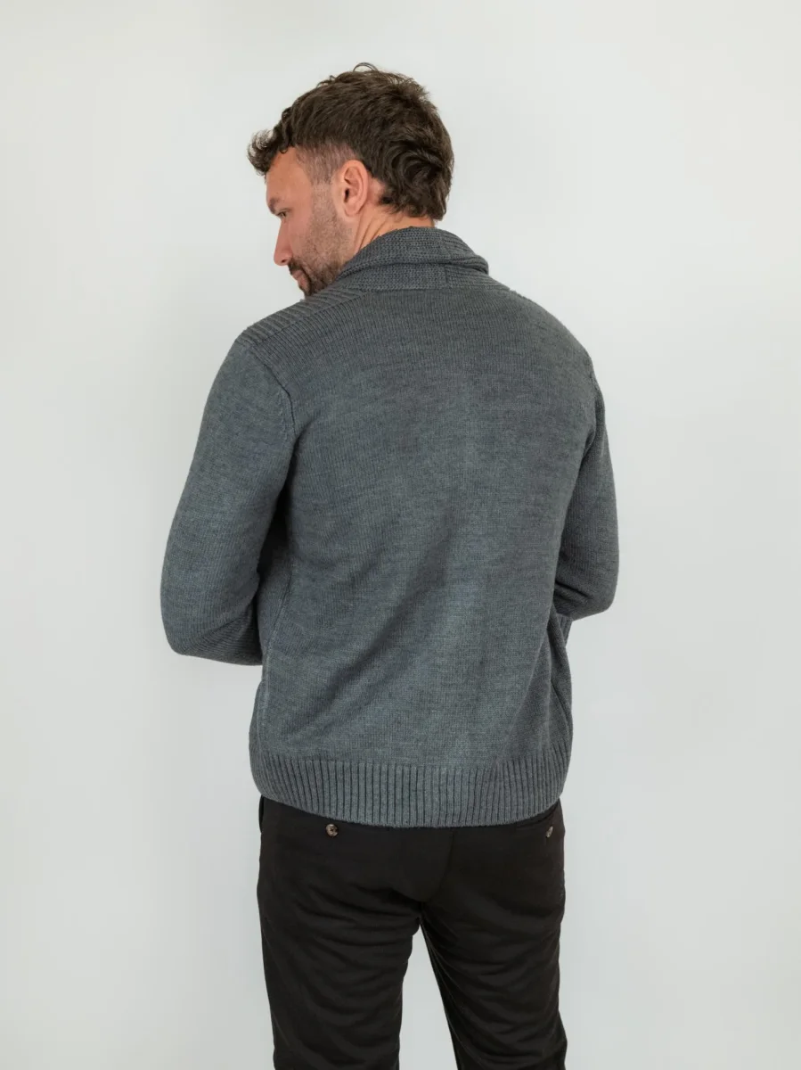 Cardigan grigio in misto lana con collo a scialle - immagine 4