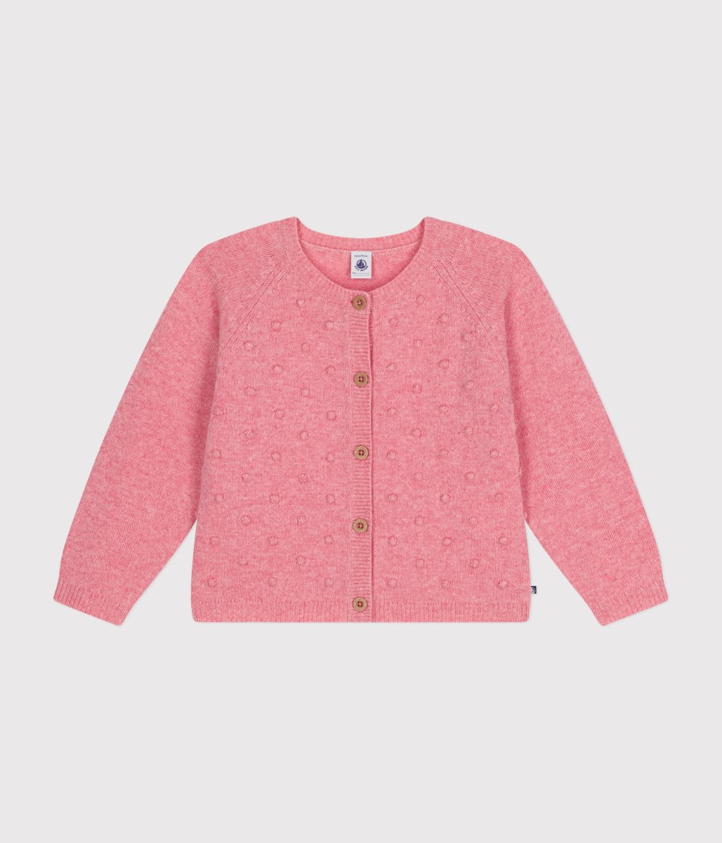 Cardigan in maglia rosa con lana bambina
