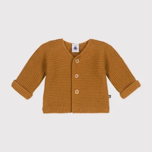 Cardigan in tricot a punto legaccio senape