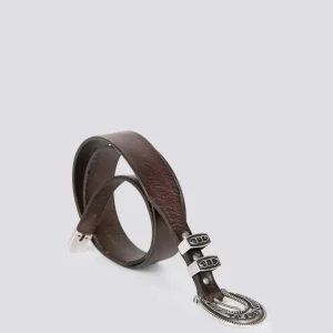 Cintura in pelle testa moro con fibbia lavorata