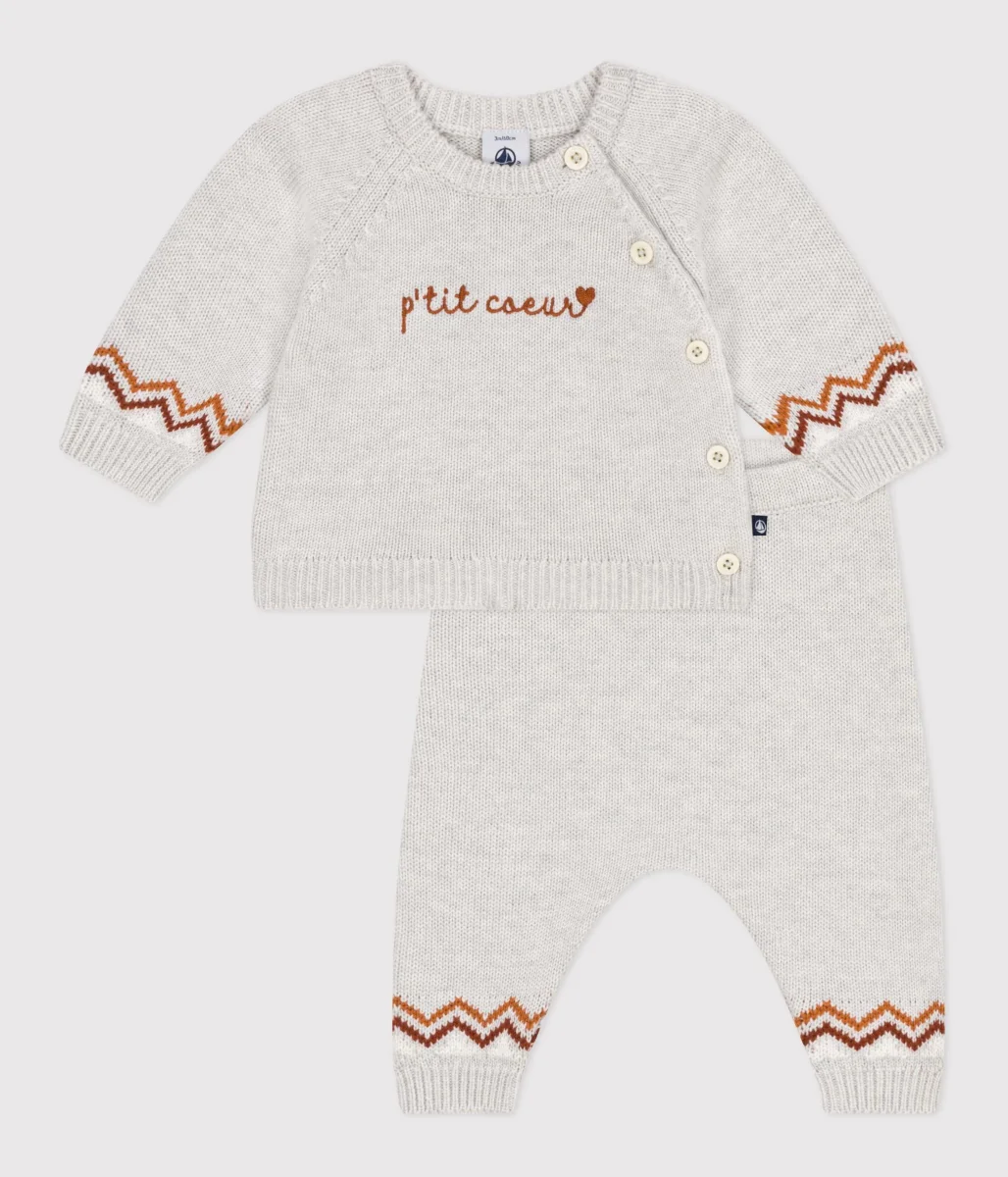 Completo 2 pezzi in maglia con stampa P'tit Cœur neonato