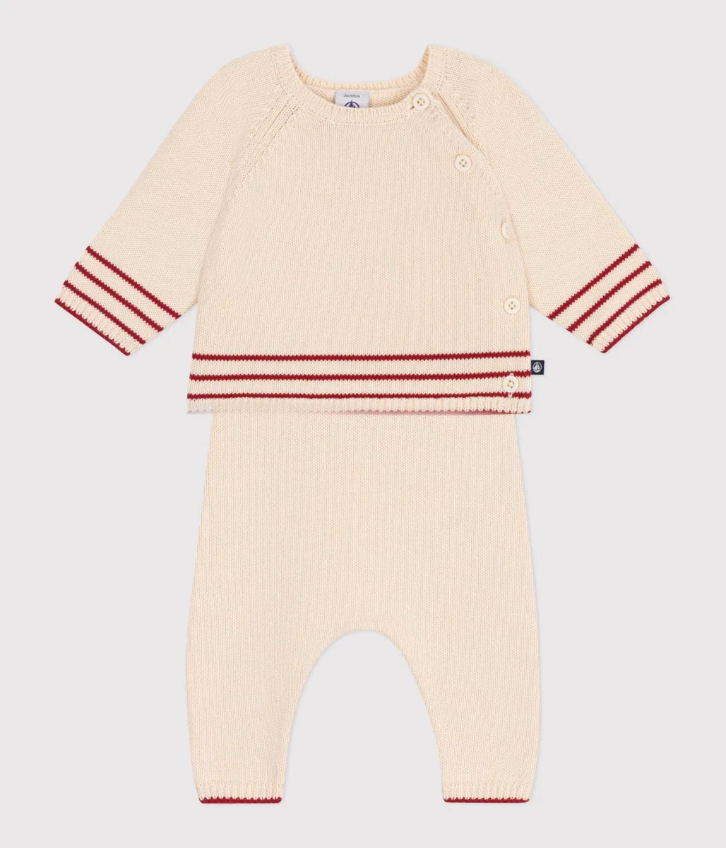 Completo 2 pezzi in maglia di cotone jacquard neonato