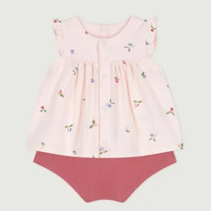 Completo due pezzi in cotone con blusa a volant bebè