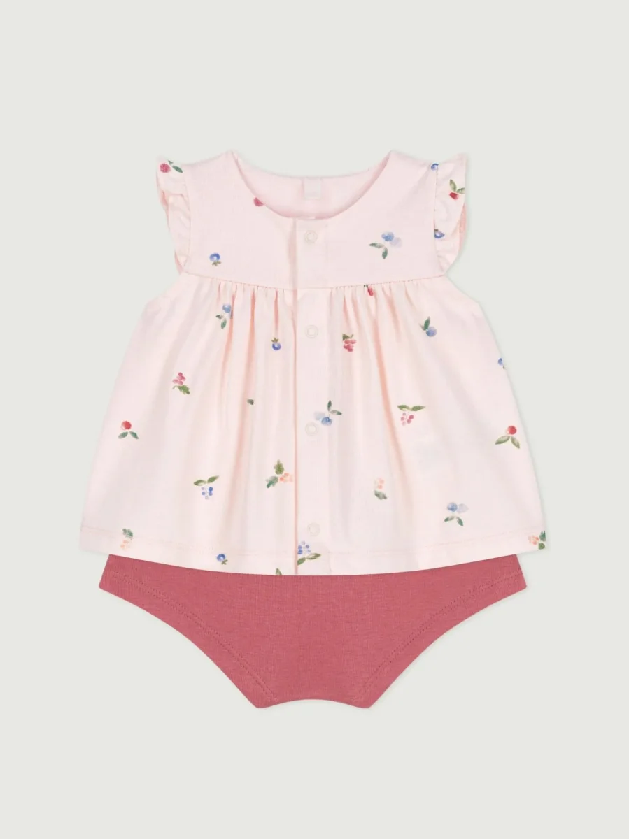 Completo due pezzi in cotone con blusa a volant bebè