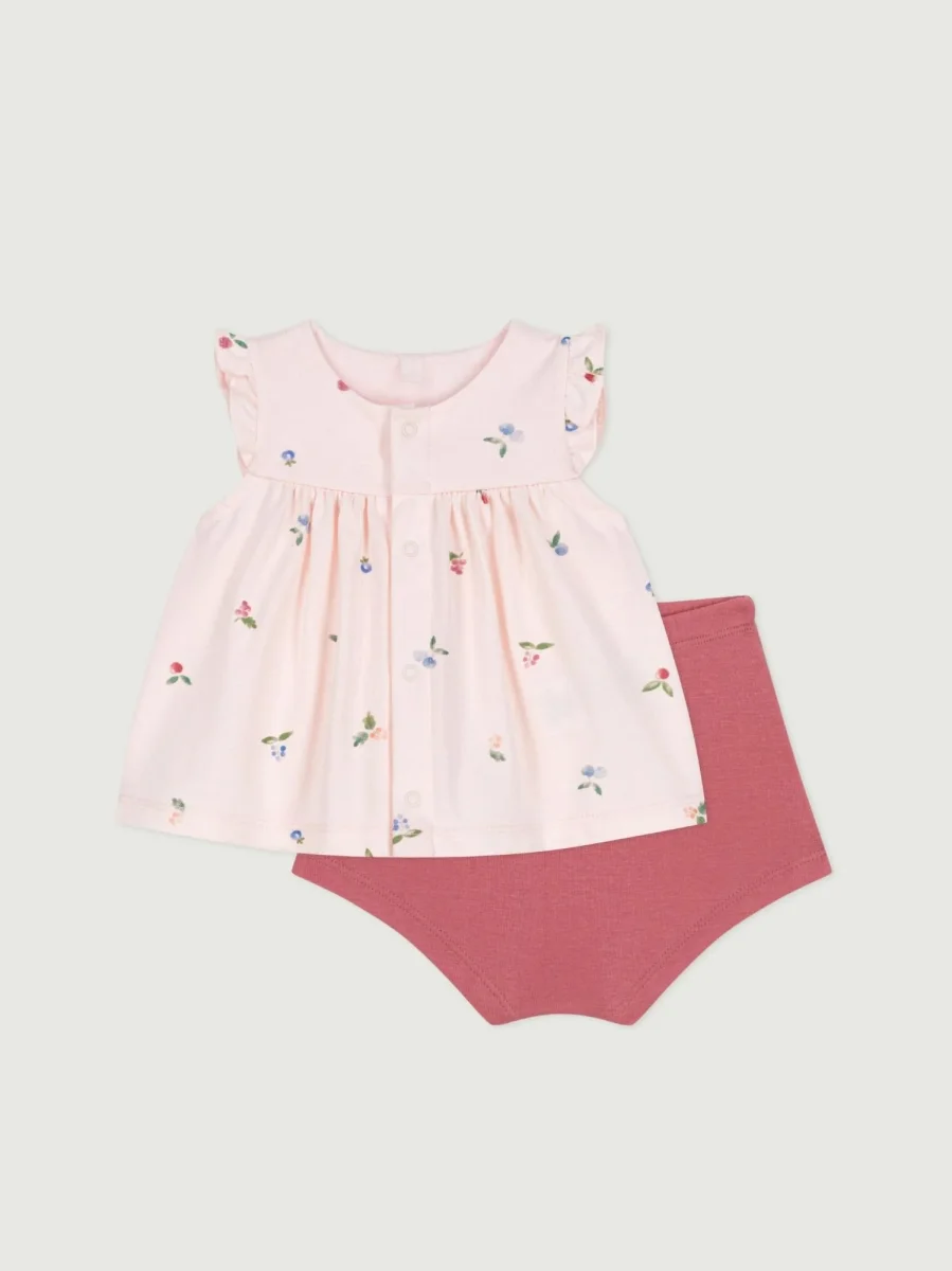 Completo due pezzi in cotone con blusa a volant bebè - immagine 3