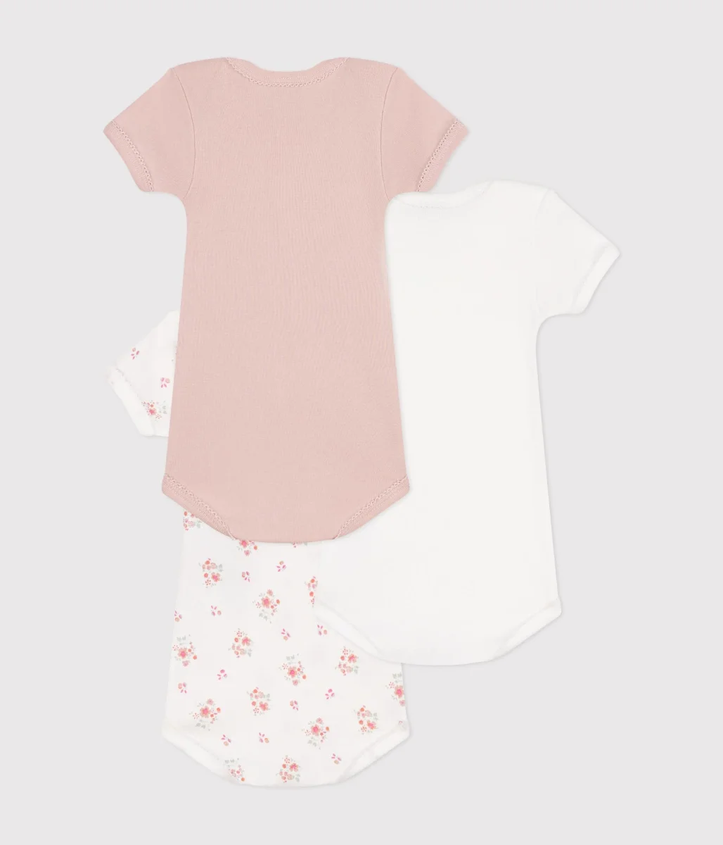 Confezione da 3 body a maniche corte multicolor in cotone a fiori bambina - immagine 3