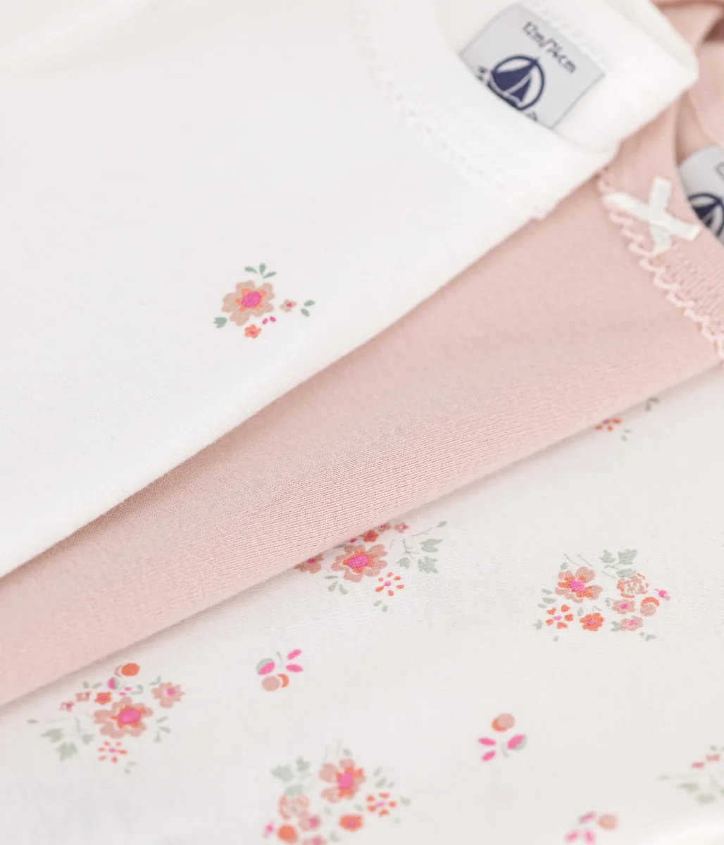 Confezione da 3 body a maniche corte multicolor in cotone a fiori bambina - immagine 4
