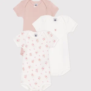 Confezione da 3 body a maniche corte multicolor in cotone a fiori bambina