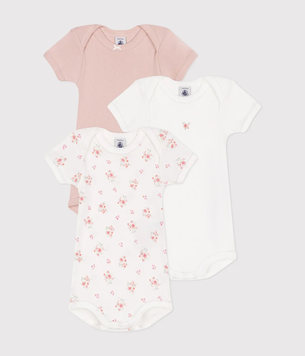Confezione da 3 body a maniche corte multicolor in cotone a fiori bambina