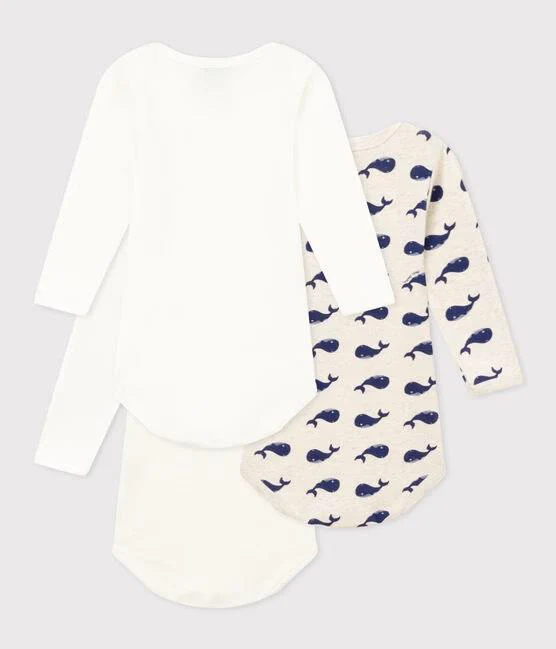Confezione da 3 body bianco con motivo balene a maniche lunghe in cotone - immagine 3