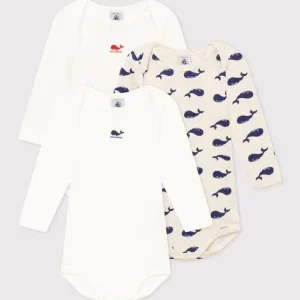 Confezione da 3 body bianco con motivo balene a maniche lunghe in cotone