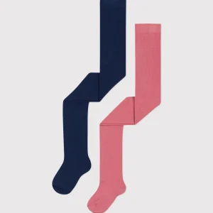 Confezione da due paia di collant rosa e blu in maglia