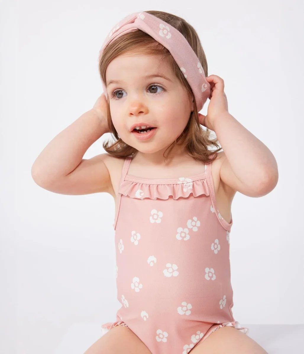 Costume da bagno intero con stampa floreale e volant neonato - immagine 6