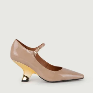 DÉCOLLETÉ IN VERNICE SABBIA CON TACCO ORO