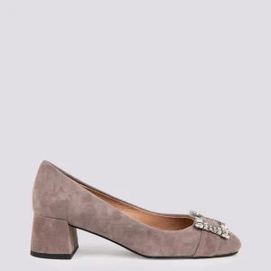 DECOLLETE CON FIBBIA FRONTALE IN CAMOSCIO GRIGIO