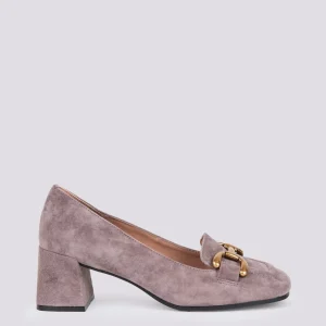 DECOLLETE  CON TACCO LARGO E PUNTA SQUADRATA IN CAMOSCIO GRIGIO