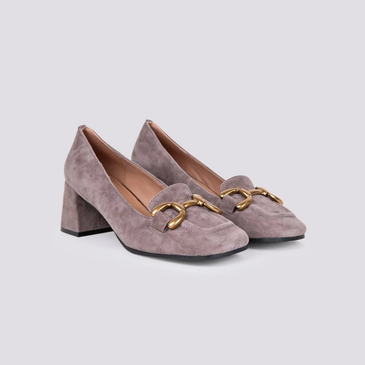 DECOLLETE CON TACCO LARGO E PUNTA SQUADRATA IN CAMOSCIO GRIGIO - immagine 3