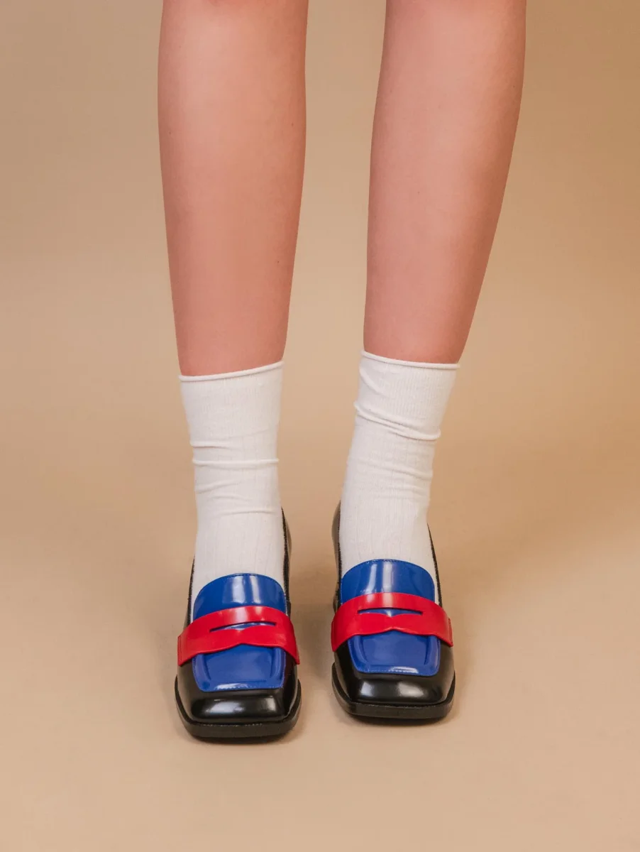 DECOLLETE IN PELLE NERA CON INSERTI BLUETTE E ROSSI - immagine 6