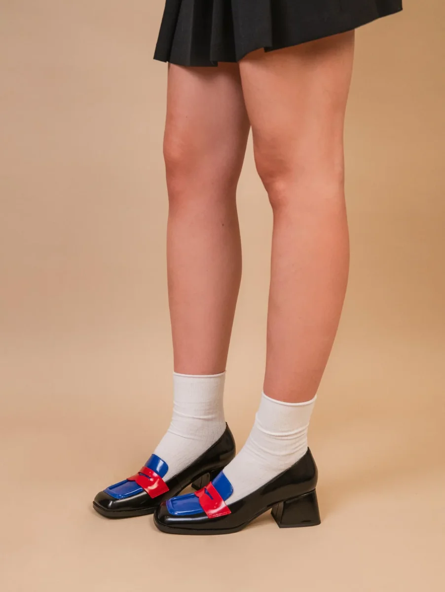 DECOLLETE IN PELLE NERA CON INSERTI BLUETTE E ROSSI - immagine 7