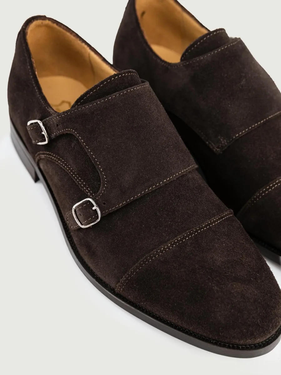 DOPPIA FIBBIA IN PELLE SCAMOSCIATA MARRONE - immagine 6