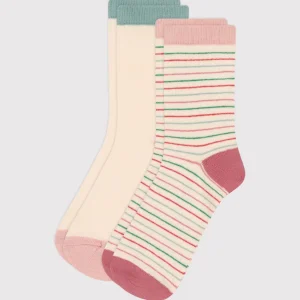 Due paia di calze in cotone a righe bambina