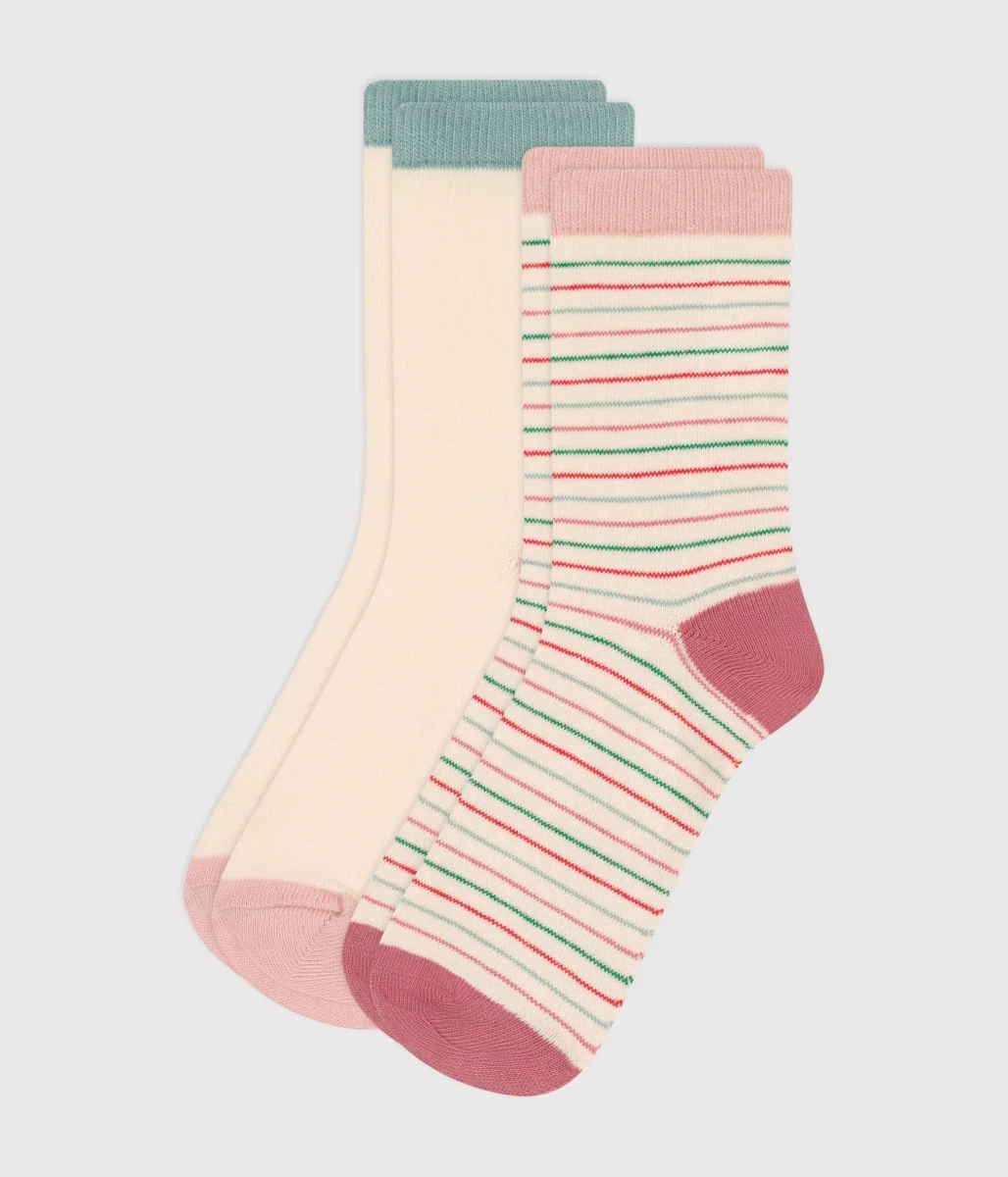 Due paia di calze in cotone a righe bambina