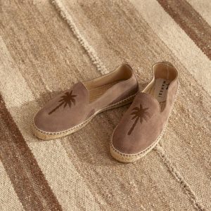 Espadrillas in camoscio Moka con ricamo palma