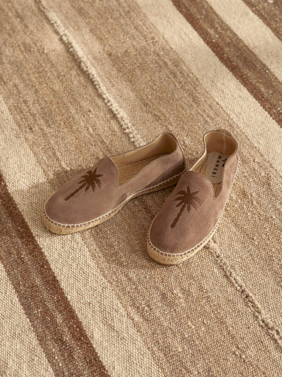 Espadrillas in camoscio Moka con ricamo palma