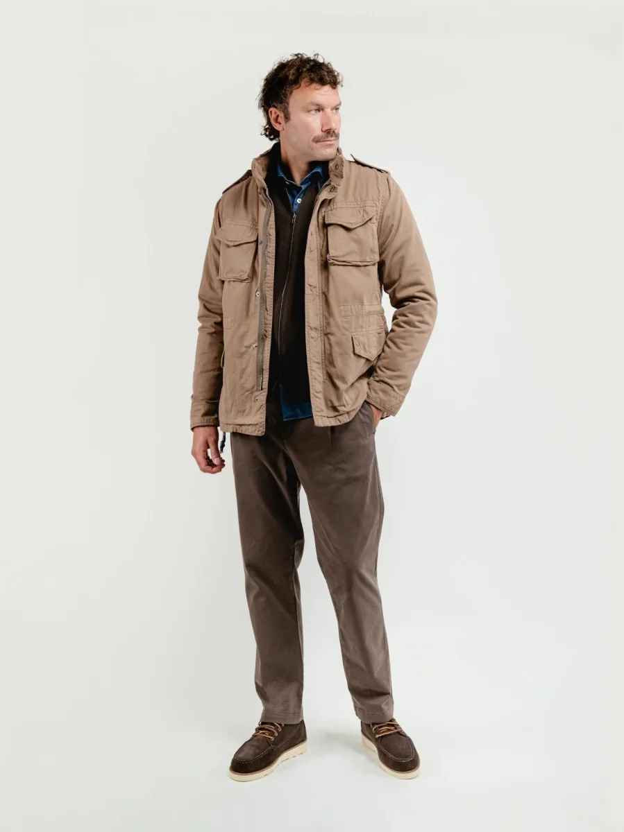 FIELD JACKET IN COTONE CON IMBOTTITURA SEPARABILE TORTORA